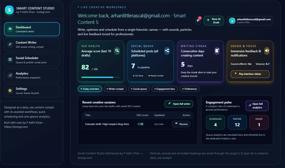 Smart Content Studio Dashboard