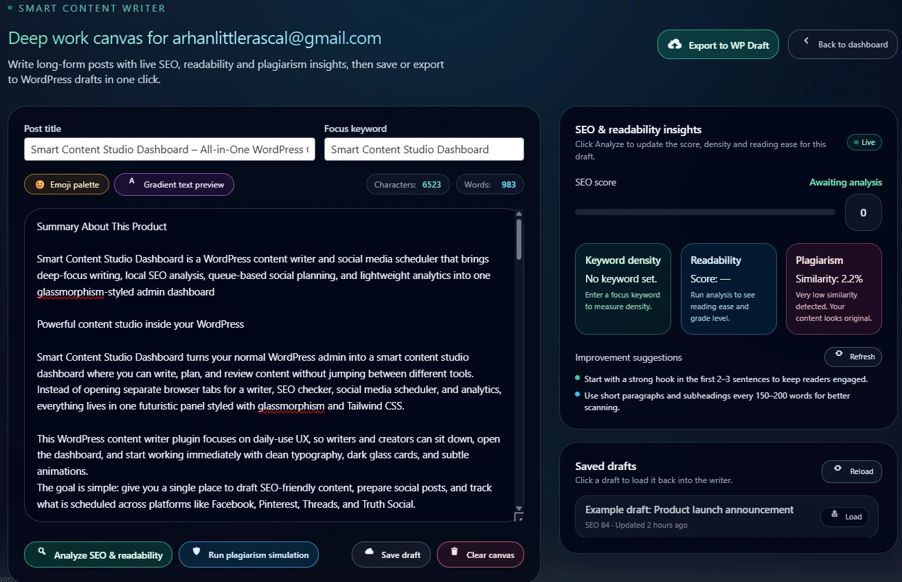 Smart Content Studio Dashboard