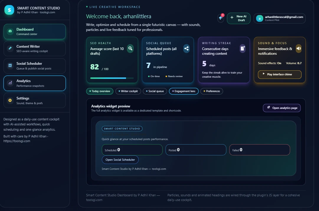 Smart Content Studio Dashboard