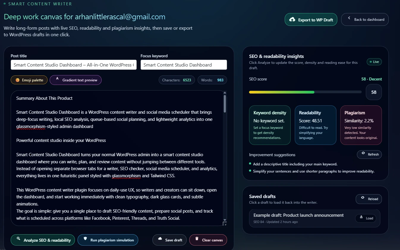 Smart Content Studio Dashboard
